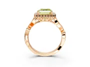 Halo Engagement Ring Setting for Fancy Yellow Asscher Cut Center with Leaf Motif Split Shank and Prong Head in Rose Gold