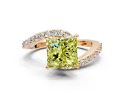 Solitaire Engagement Ring Setting for Fancy Yellow Princess Cut Center with Pave Bypass Swirl Band and Prong Head in Rose Gold