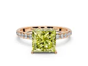 Hidden Halo Engagement Ring Setting for Fancy Yellow Princess Cut Center with Pave Band and Prong Head in Rose Gold