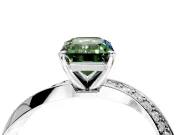 Side Accent Engagement Ring Setting for Fancy Green Emerald Cut Center with Accent Shoulders and Prong Head in White Gold