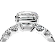 5 Stone Engagement Ring Setting for Asscher Cut Center with Plain Band and Prong Head in Sterling Silver
