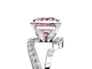 Solitaire Engagement Ring Setting for Fancy Pink Princess Cut Center with Pave Bypass Swirl Band and Prong Head in Platinum
