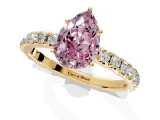 Solitaire Engagement Ring Setting for Fancy Pink Pear-Shaped Center with Large Accent Band and Prong Head in Yellow Gold