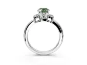 3 Stone Engagement Ring Setting for Fancy Green Oval Center with Wide Plain Band and Prong Head in Sterling Silver