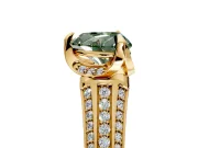 Solitaire Engagement Ring Setting for Fancy Green Heart-Shaped Center with Accented Split Shank and Prong Head in Yellow Gold