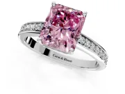 Solitaire Engagement Ring Setting for Fancy Pink Radiant Cut Center with Channel-Set Accent Band and Prong Head in Sterling Silver