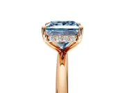 Hidden Halo Engagement Ring Setting for Fancy Blue Princess Cut Center with Thin Rounded Band and Prong Head in Rose Gold