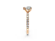 Solitaire Engagement Ring Setting for Heart-Shaped Center with Micro Pave Band and Prong Head in Rose Gold