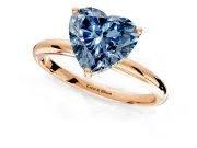 Hidden Halo Engagement Ring Setting for Fancy Blue Heart-Shaped Center with Thin Round-Wire Band and Prong Head in Rose Gold