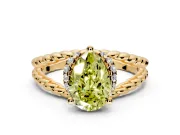Halo Engagement Ring Setting for Fancy Yellow Pear-Shaped Center with Rope Twist Split Shank and Prong Head in Yellow Gold