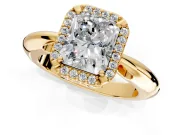 Halo Engagement Ring Setting for Radiant Cut Center with Tapered Plain Band and Prong Head in Yellow Gold