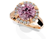 Halo Engagement Ring Setting for Fancy Pink Round Cut Center with Square Band and Prong Head in Rose Gold