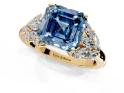 Leaf Cluster Engagement Ring Setting for Fancy Blue Asscher Cut Center with Marquise Accents and Prong Head in Yellow Gold
