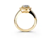 Milgrain Halo Engagement Ring Setting for Heart-Shaped Center with Three-Sided Pave Band and Prong Head in Yellow Gold