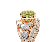 Halo Engagement Ring Setting for Fancy Yellow Cushion Cut Center with Marquise and Pave Bypass Band and Prong Head in Rose Gold