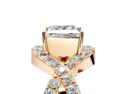 Halo Engagement Ring Setting for Princess Cut Center with Pave Infinity Twist Band and Prong Head in Rose Gold