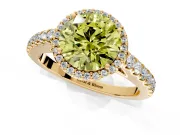 Halo Engagement Ring Setting for Fancy Yellow Round Cut Center with Full Pave Band and Prong Head in Yellow Gold