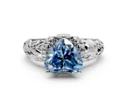 Solitaire Engagement Ring Setting for Fancy Blue Heart-Shaped Center with Filigree Accent Basket and Prong Head in Sterling Silver