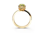 Halo Engagement Ring Setting for Fancy Yellow Radiant Cut Center with Openwork Halo, Pave Band and Prong Head in Yellow Gold