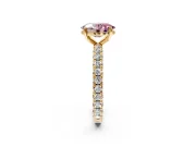 Solitaire Engagement Ring Setting for Fancy Pink Oval Center with Shared-Prong Accents and Prong Head in Yellow Gold