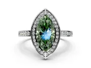 Halo Engagement Ring Setting for Fancy Green Marquise Center with Framed Halo, Pave Band and Prong Head in Platinum