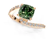 Solitaire Engagement Ring Setting for Fancy Green Cushion Cut Center with Pave Bypass Swirl Band and Prong Head in Rose Gold