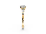 Bar-Set Engagement Ring Setting for Cushion Cut Center with Tapered Baguette Accents and Prong Head in Yellow Gold