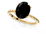 Solitaire Engagement Ring Setting for Fancy Black Oval Center with 2-Strand Rope Twist Band and Prong Head in Yellow Gold
