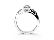 3 Stone Engagement Ring Setting for Pear-Shaped Center with Tapered Baguettes, Plain Band and Prong Head in Sterling Silver