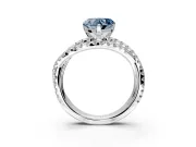 Solitaire Engagement Ring Setting for Fancy Blue Heart-Shaped Center with Woven 3-Strand Pave Band and Prong Head in Sterling Silver