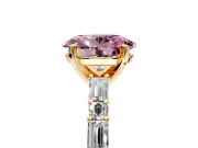 Baguette Engagement Ring Setting for Fancy Pink Oval Center with Alternating Bar-Set Band and Prong Head in Yellow Gold