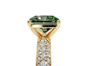 Solitaire Engagement Ring Setting for Fancy Green Radiant Cut Center with Domed Multi-Row Pave Band and Prong Head in Yellow Gold