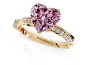 Side Accent Engagement Ring Setting for Fancy Pink Heart-Shaped Center with Accent Shoulders and Prong Head in Yellow Gold