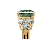 Cluster Engagement Ring Setting for Fancy Green Princess Cut Center with Round Cut Accent Frame and Prong Head in Yellow Gold