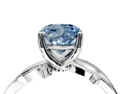 Solitaire Engagement Ring Setting for Fancy Blue Cushion Cut Center with Pave and Plain Crossover Band and Prong Head in Sterling Silver