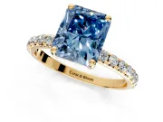 Solitaire Engagement Ring Setting for Fancy Blue Radiant Cut Center with Micro Pave Band and Prong Head in Yellow Gold