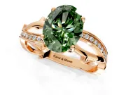 Solitaire Engagement Ring Setting for Fancy Green Oval Center with Pave and Plain Crossover Band and Prong Head in Rose Gold