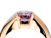 Tension Engagement Ring Setting for Fancy Pink Emerald Cut Center with Wide Tapered Band and Tension Head in Rose Gold