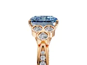 Cluster Engagement Ring Setting for Fancy Blue Radiant Cut Center with Bezel Accent Clusters and Prong Head in Rose Gold