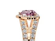 Halo Engagement Ring Setting for Fancy Pink Heart-Shaped Center with Narrow Pave Split Shank and Prong Head in Rose Gold