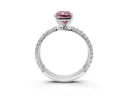 Solitaire Engagement Ring Setting for Fancy Pink Radiant Cut Center with Domed Multi-Row Pave Band and Prong Head in White Gold