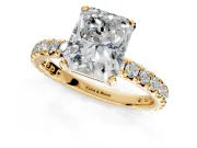 Solitaire Engagement Ring Setting for Radiant Cut Center with Shared-Prong Accents and Prong Head in Yellow Gold