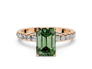 Open Basket Engagement Ring Setting for Fancy Green Emerald Cut Center with Pave Band and Prong Head in Rose Gold