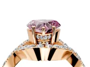 Halo Engagement Ring Setting for Fancy Pink Heart-Shaped Center with Pave Infinity Twist Band and Prong Head in Rose Gold