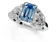 Leaf Cluster Engagement Ring Setting for Fancy Blue Emerald Cut Center with Marquise Accents and Prong Head in Platinum