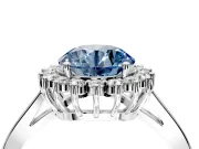 Starburst Halo Engagement Ring Setting for Fancy Blue Round Cut Center with Flat Cathedral Band and Prong Head in White Gold