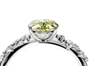 Cluster Engagement Ring Setting for Fancy Yellow Oval Center with Round Cut Accent Band and Prong Head in Sterling Silver