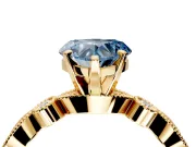Solitaire Engagement Ring Setting for Fancy Blue Heart-Shaped Center with Milgrain Bezel Accents and Prong Head in Yellow Gold