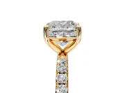 Solitaire Engagement Ring Setting for Cushion Cut Center with Micro Pave Band and Prong Head in Yellow Gold