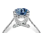 Solitaire Engagement Ring Setting for Fancy Blue Round Cut Center with Widening Pave Band and Claw Prong Head in Sterling Silver